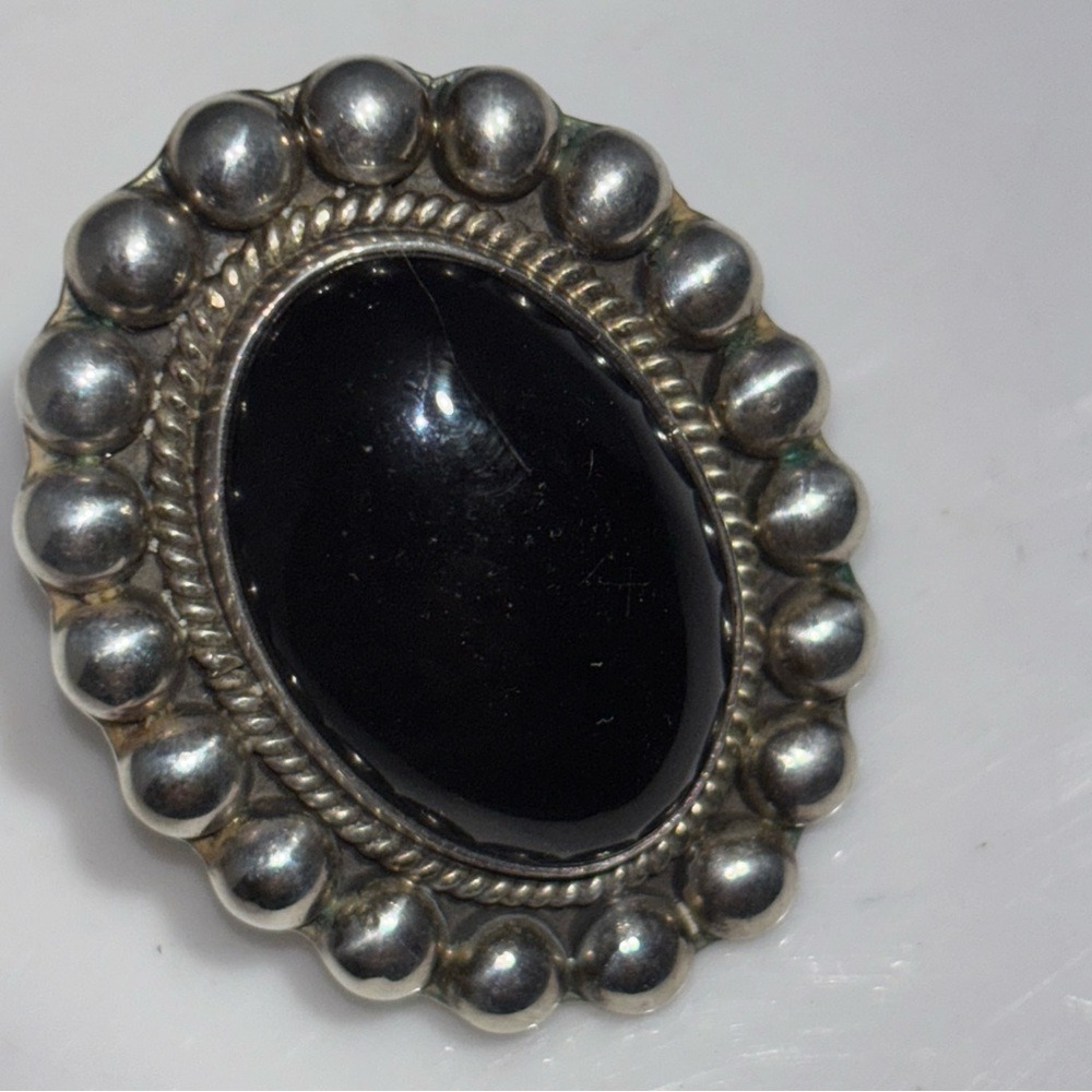 Vintage 80,s Black onyx Cabochon and 925 Silver Clip Earrings - Picture 7 of 9